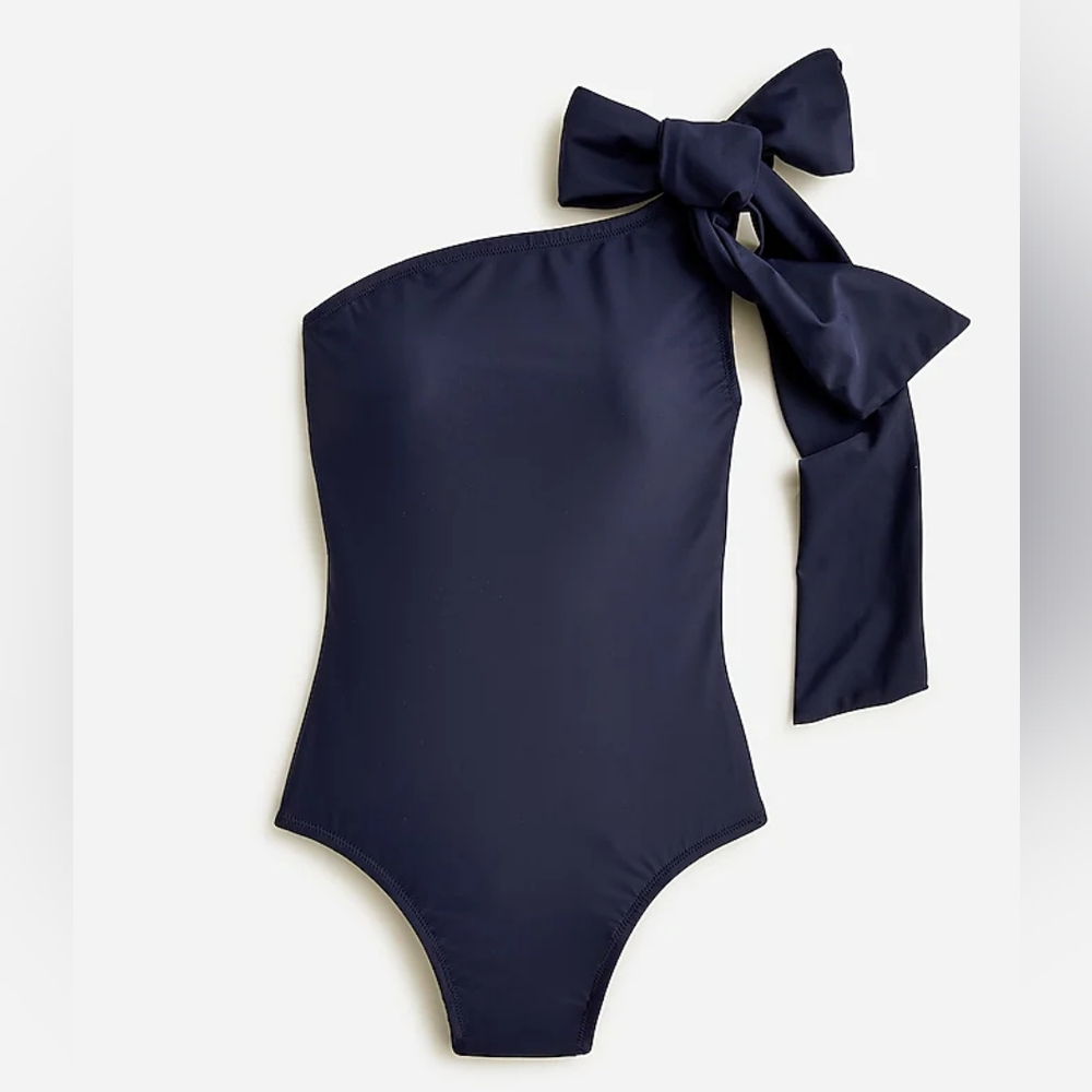 J.Crew plus one shoulder bow tie High Rise Back one piece swimsuit, 24, blue